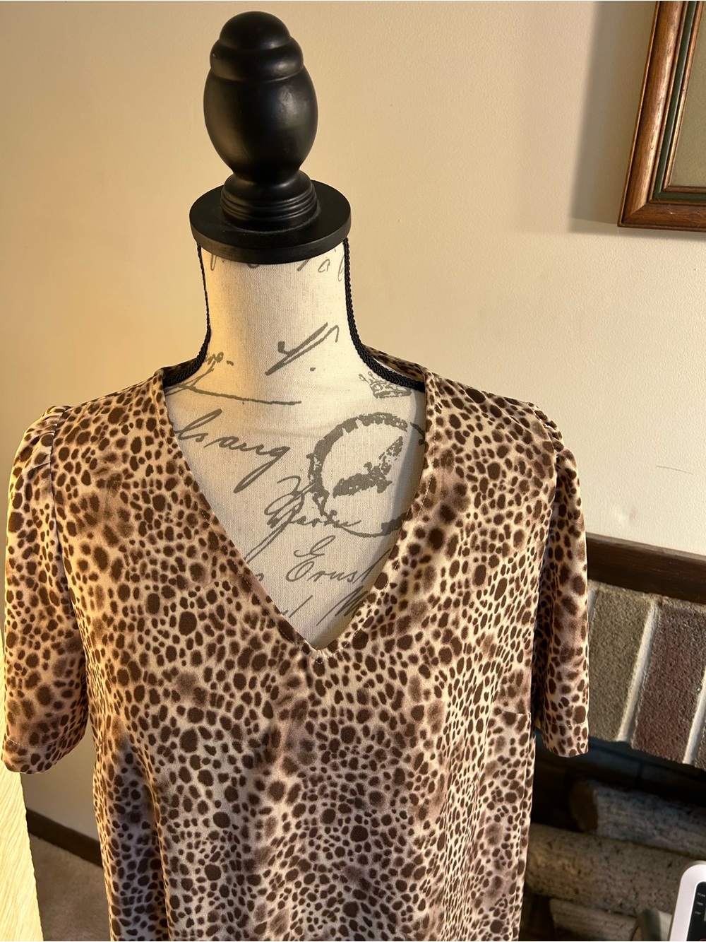 a new day Leopard Print V-Neck Short Sleeve Dress- Brown